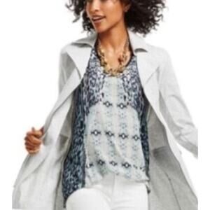 CAbi Blousy Tunic Tank Top Blue Geo Ikat Mix M Flowy Whimsy Fairy Sheer Chiffon